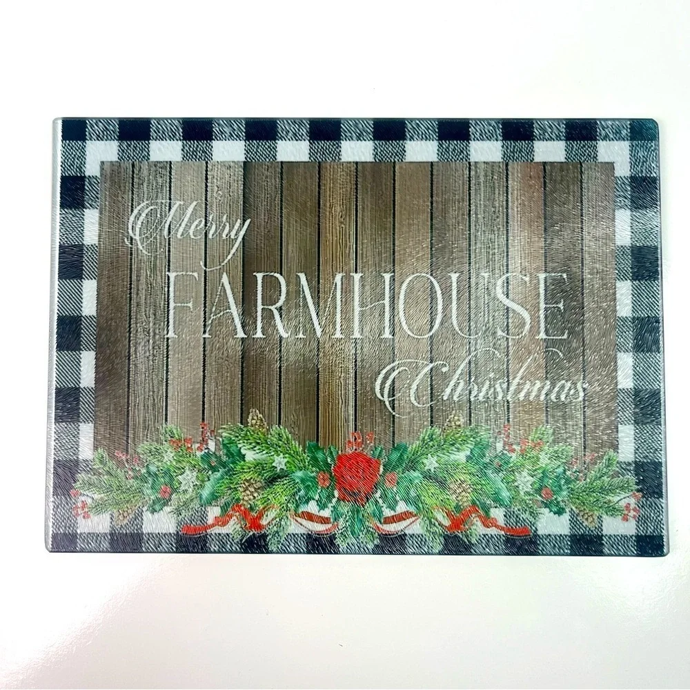 Farmhouse Merry Christmas Glass Cutting Board